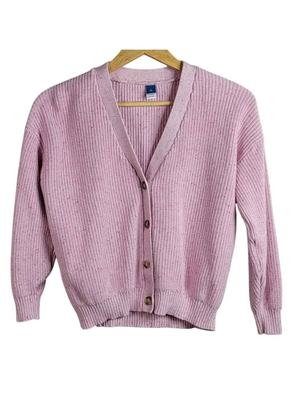 Old Navy Girls Speckled Ribbed Cardigan Pink Large Sweater Long Sleeve Chunky